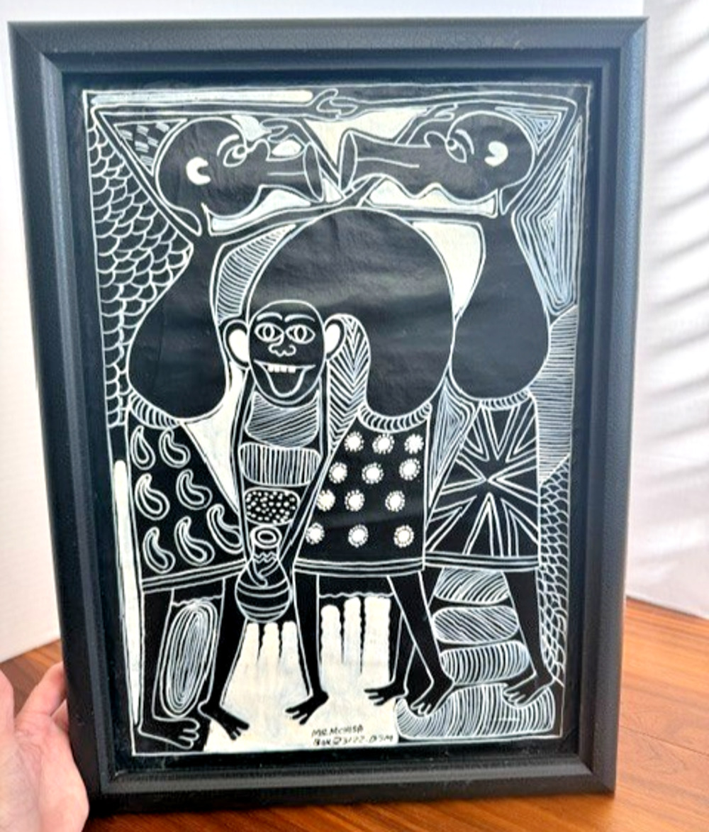 Mr. Mchisa Tingatinga Painting Original Signed Painting Black and White